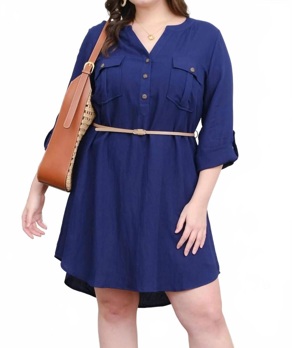 NEW BLU PEPPER 3/4 sleeve belted mini dress in blue